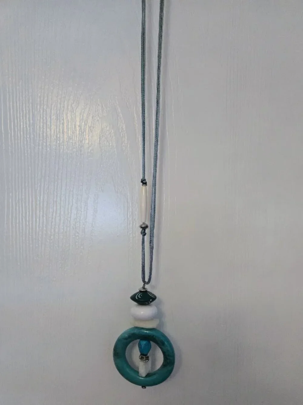 Chico's long statement necklace with chunky turquoise‎ and white elements